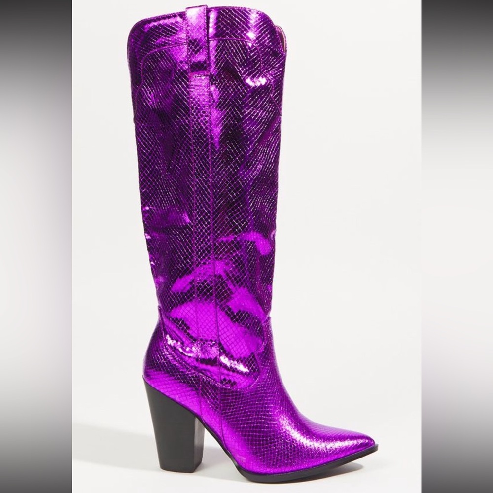Altar’d State Metallic Cowboy Boots - purple